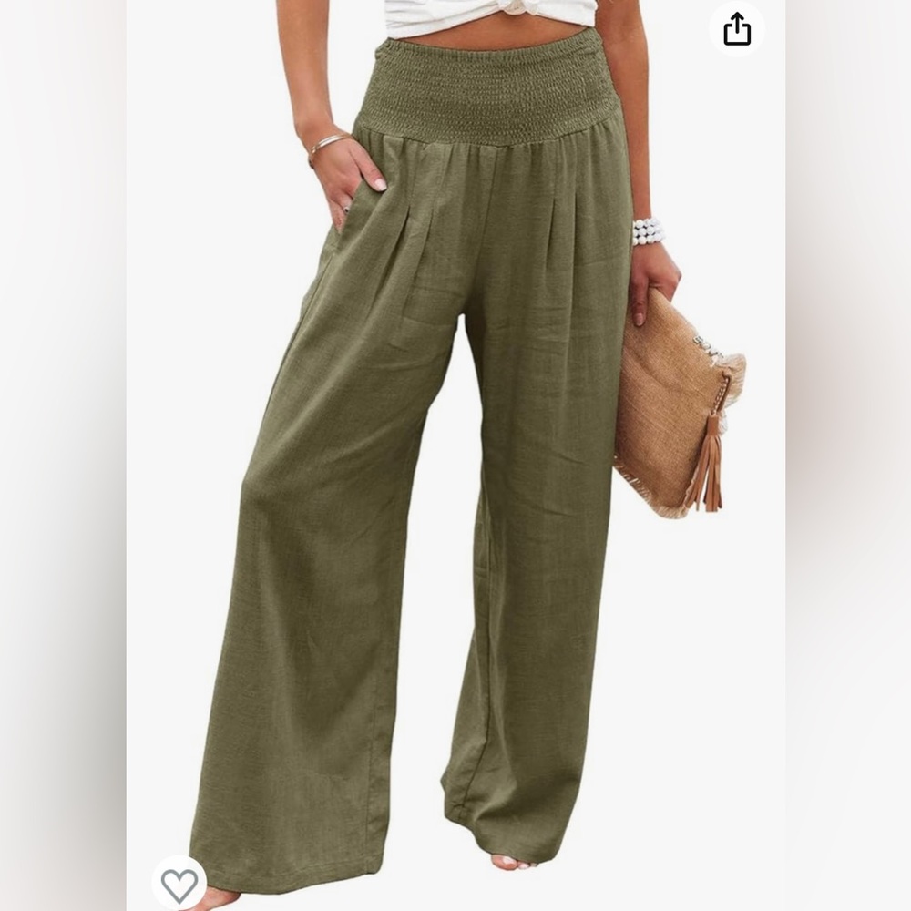 High Waisted Cotton Linen Palazzo Pants